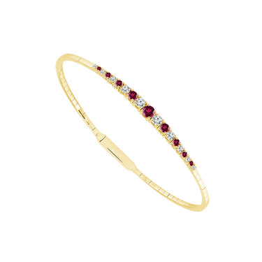 14Kt Yellow Gold Graduated Alternating Natural Round Ruby & .40cttw Round Natural Diamond Flex Bangle Bracelet