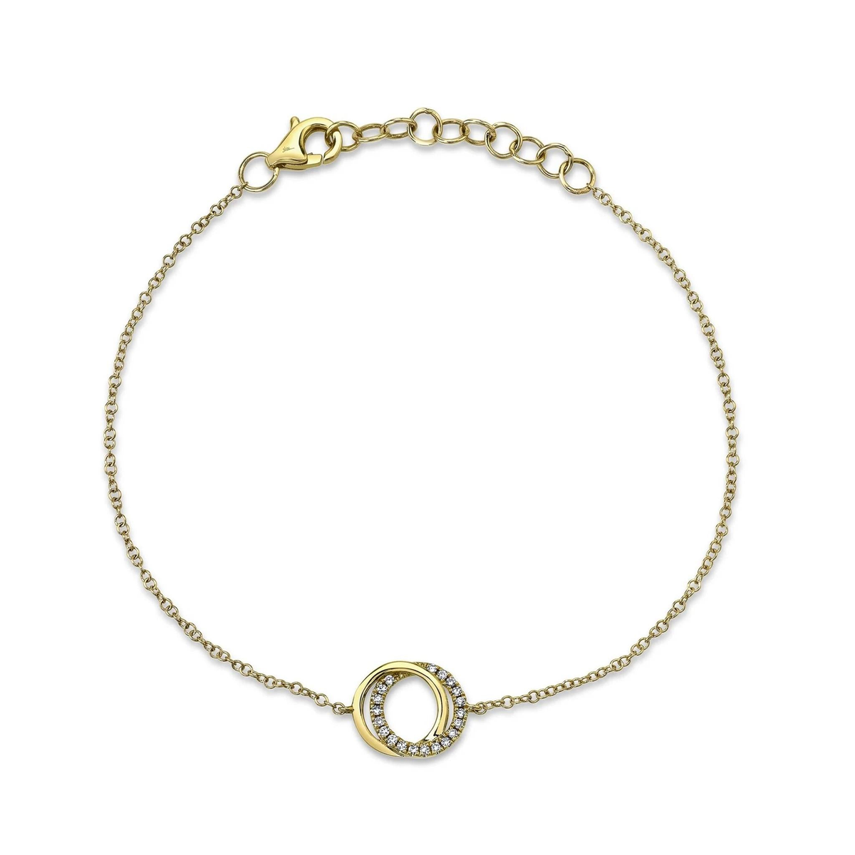 Shy Creation 14Kt Yellow Gold 0.07cttw Natural Diamond Love Knot Circle Bracelet