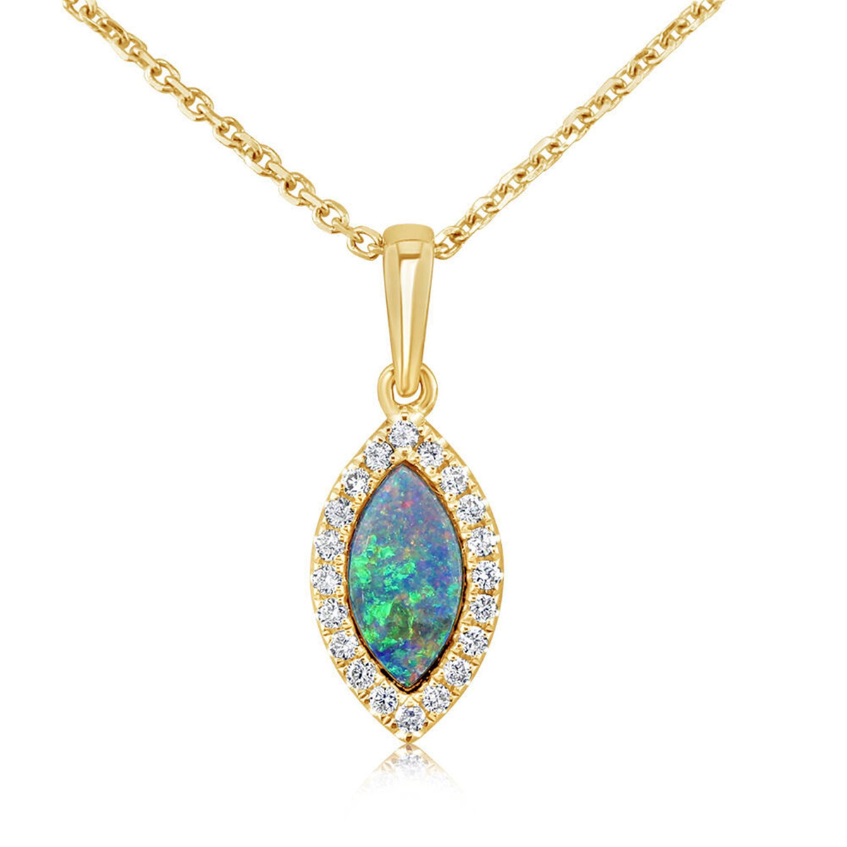 14Kt Yellow Gold .65Ct Australian Boulder Opal Doublet Diamond Pendant