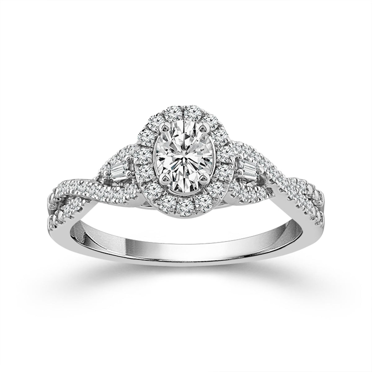 10Kt White Gold Halo Engagement Ring With 0.50ct Natural Center Diamond