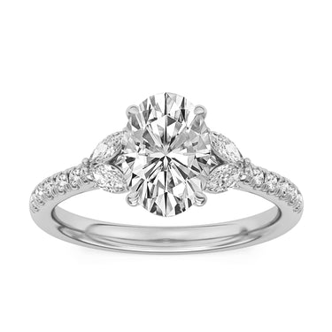 Centurion Collection 14Kt White Gold Vine Engagement Ring with 2.5ct 100-Faceted Lab-Grown Oval Center Diamond and 0.44cttw Accent Diamonds