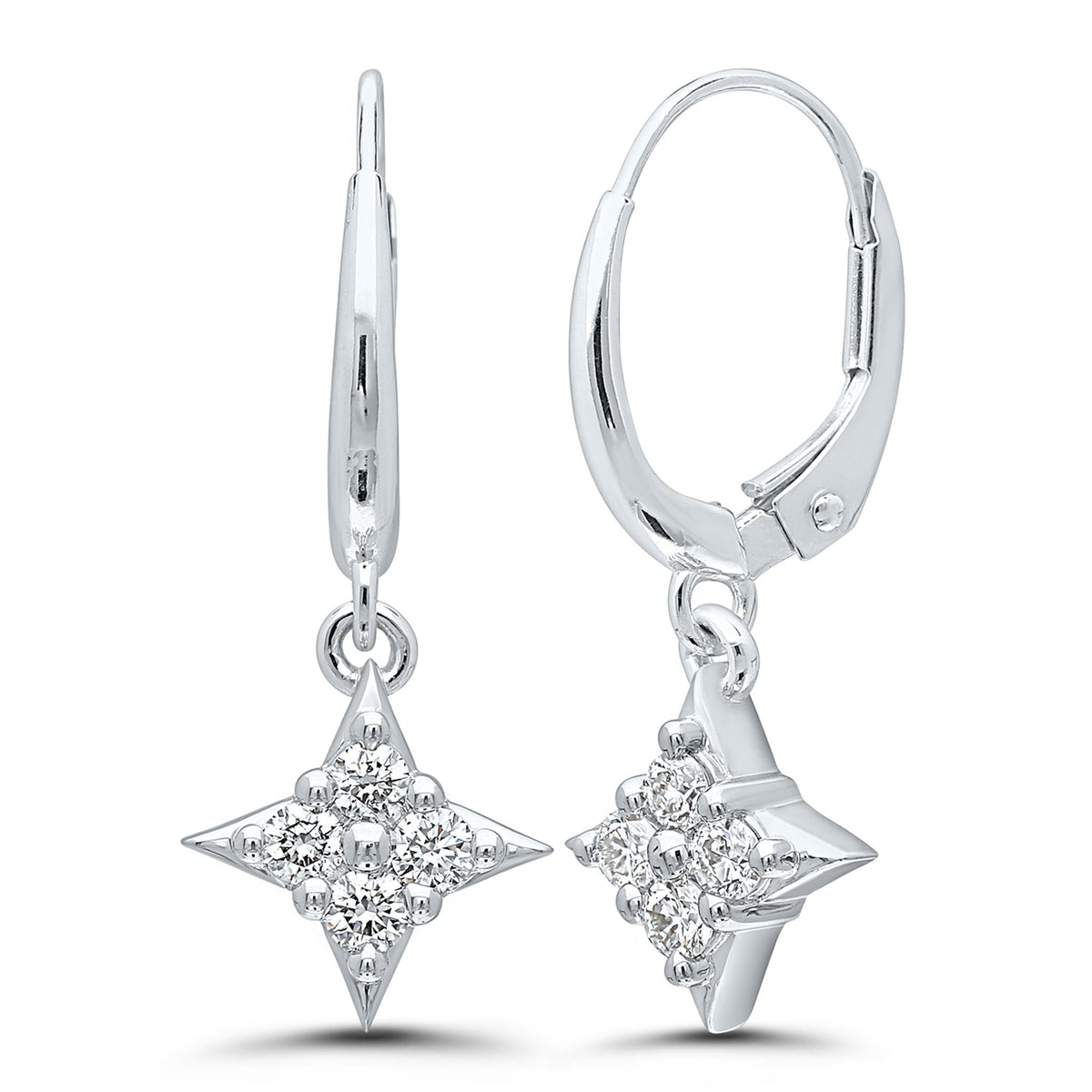Star Of Hope 14Kt White Gold Lever Back Earrings with .62cttw Natural Diamonds