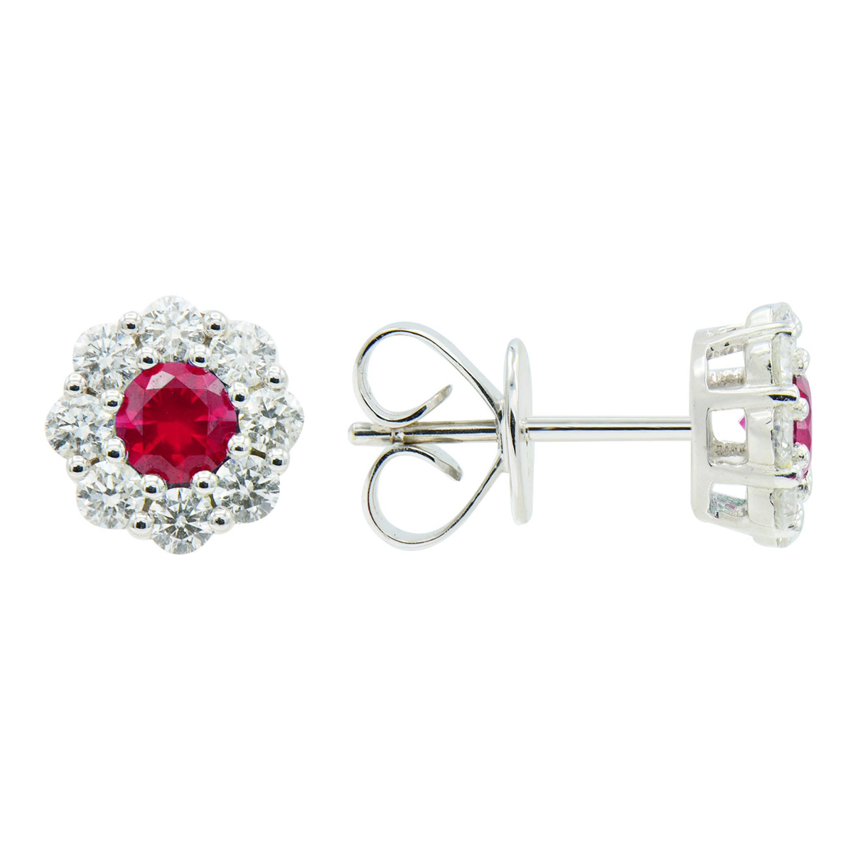 14Kt White Gold Halo Earrings Gemstone Earrings with 0.45ct Rubies