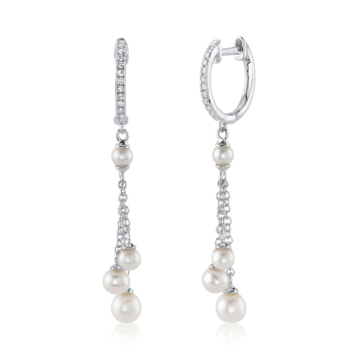 14Kt White Gold Dangle Earrings With 2-3mm Cultured Pearls