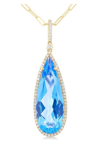 14Kt Yellow Gold Pendant with 26x9mm Pear Shaped Blue Topaz