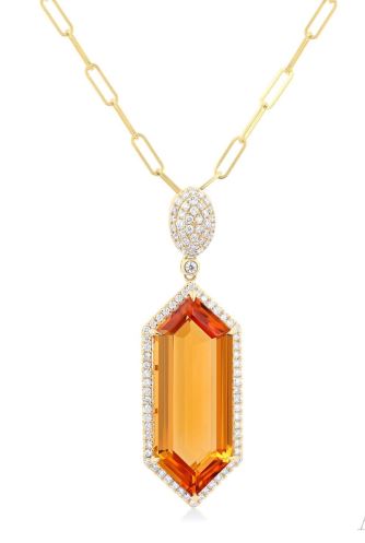 14Kt Yellow Gold Pendant with a 26x10mm Hexagon Shaped Citrine