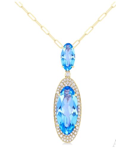 14Kt Yellow Gold Pendant with 2 Oval Blue Topaz