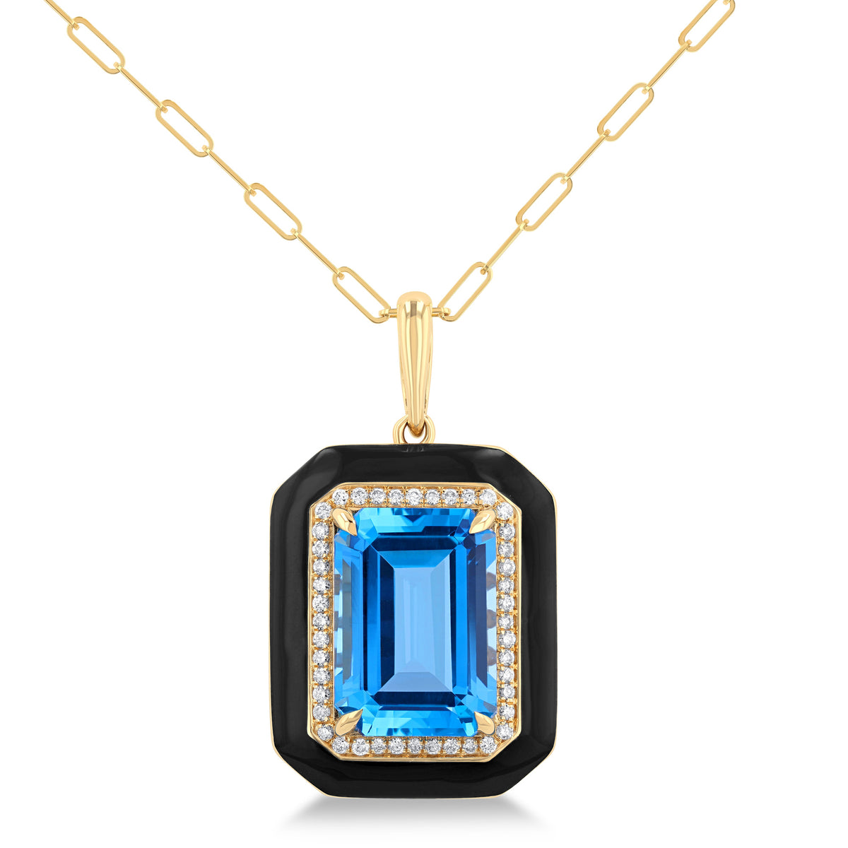 14Kt Yellow Gold Pendant with 14x10mm Emerald Cut Blue Topaz