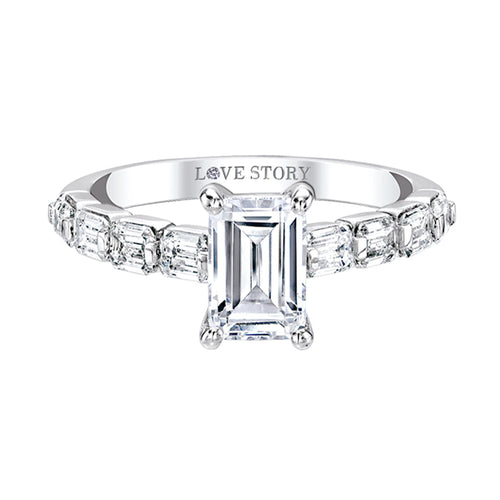 14Kt White Gold Engagement Ring Mounting with 8 Baguettes Totaling .92 Carats
