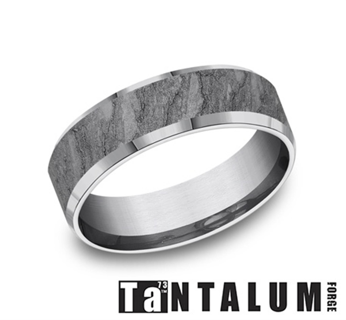 Benchmark Tantalum Gray Men's Wedding Band With Lava Rock Finish