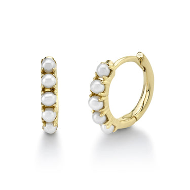 Shy Creation 14KT Yellow Gold 10mm Huggie Hoop Earirngs With 10 Freshwater Cultured Pearls Measuring 2mm Each