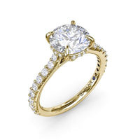 14Kt Yellow Gold Classic Prong Engagement Ring Mounting With 0.47cttw Natural Diamonds