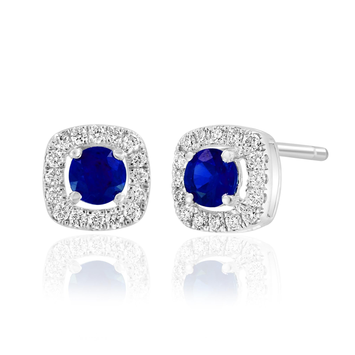 14Kt White Gold Halo Earrings Gemstone Earrings With 0.56ct Sapphires