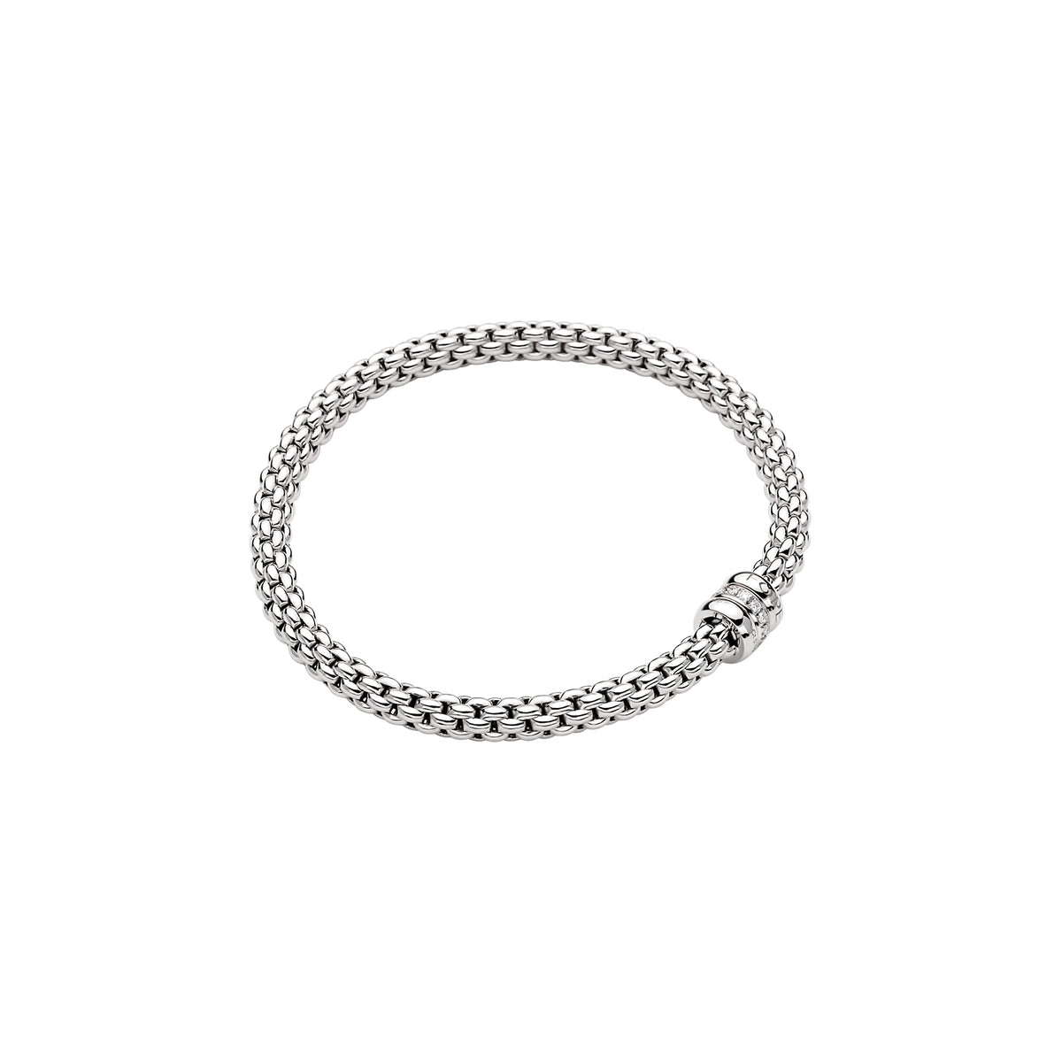 FOPE 18Kt White Italian Gold 0.10cttw Diamond Rondel SOLO Flex'It Bracelet - L