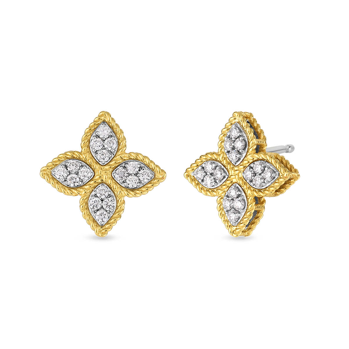 Roberto Coin 18Kt Yellow Gold Princess 0.38cttw Natural Diamond Flower Stud Earrings