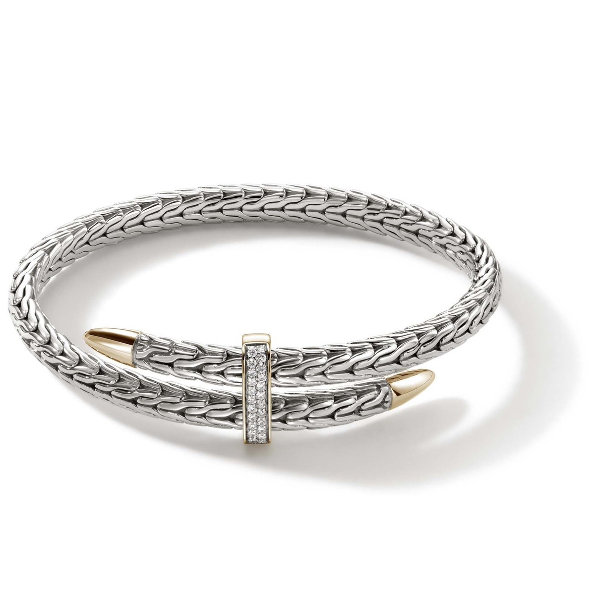 John Hardy  Gold  Silver Spear Flex Cuff with Diamond