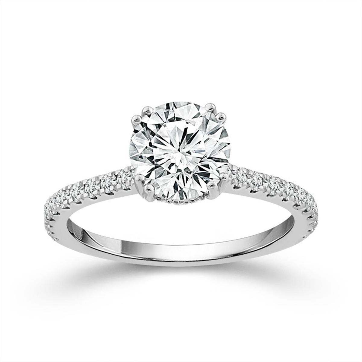 Simply Petite 14Kt White Gold Hidden Halo Engagement Ring with .76Ct Natural Round Diamond