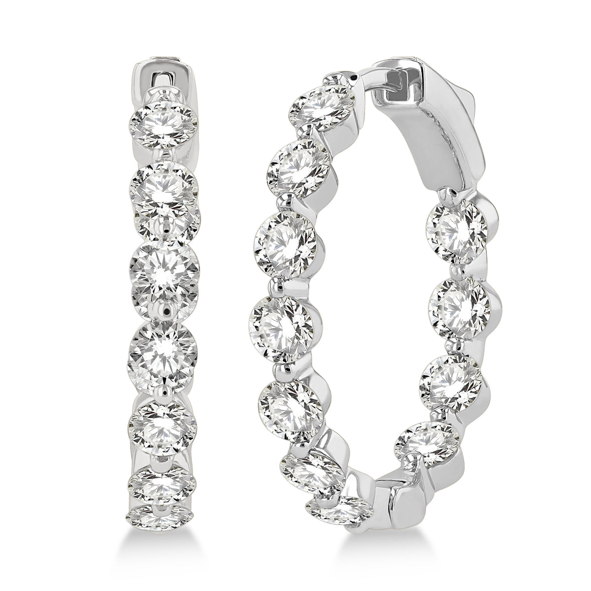 14Kt White Gold 23mm Inside Out Vanessa Hoop Earrings with 3 Carat Total Weight Natural Diamonds