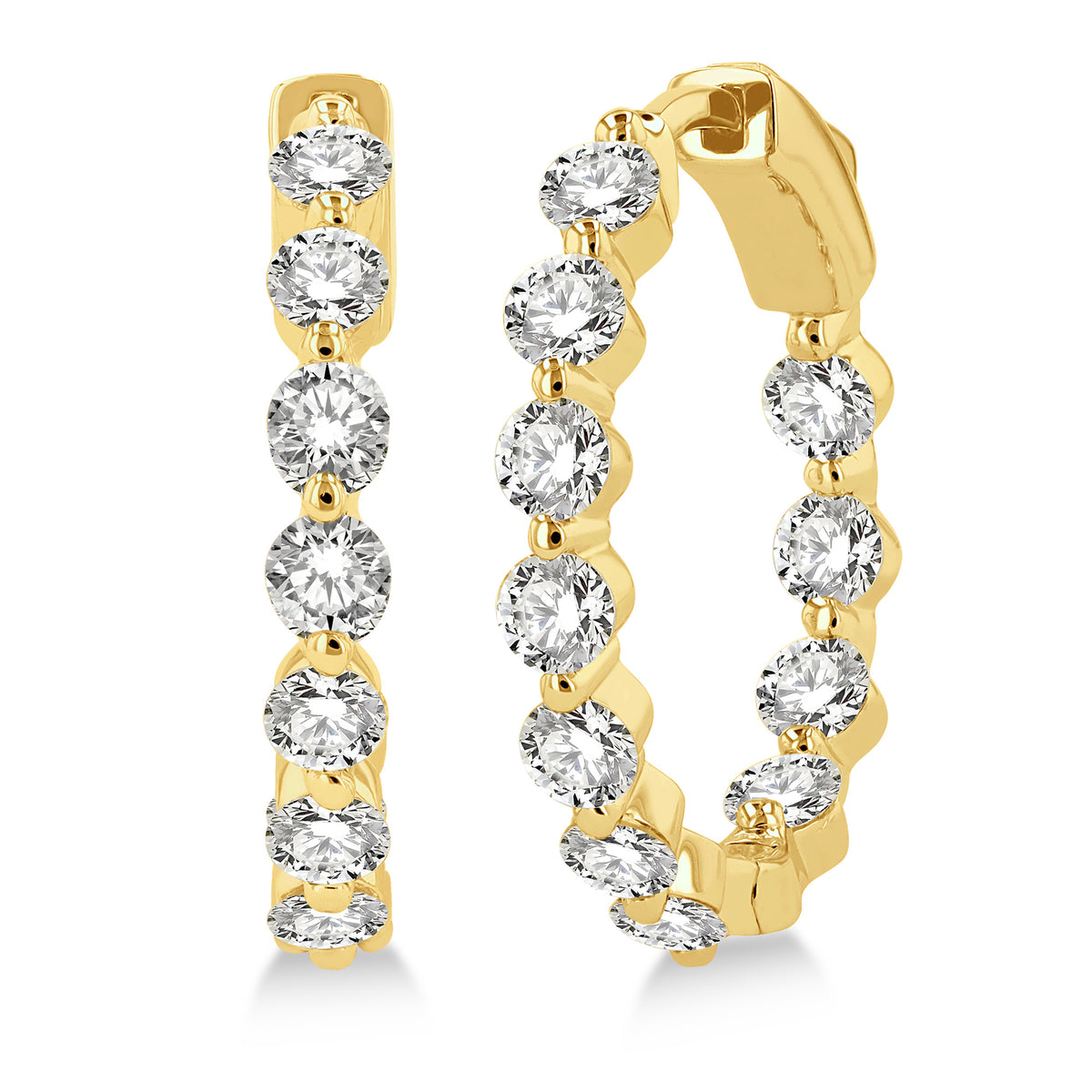 14Kt Yellow Gold 20mm Vanessa Inside Out Hoop Earrings with 2 Carat Total Weight Natural Diamonds