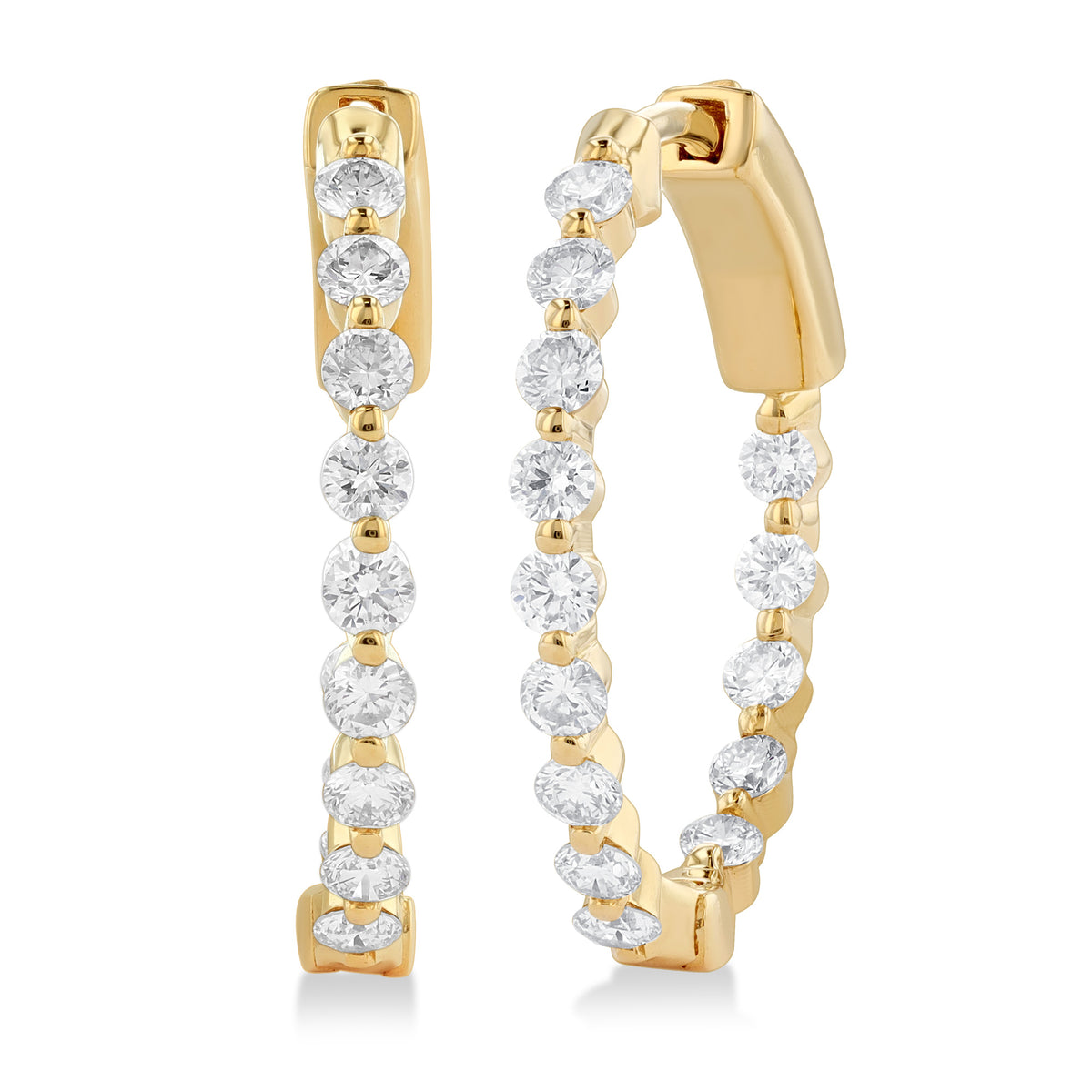 14Kt Yellow Gold 20mm Inside Out Vanessa Hoop Earrings with 1 Carat Total Weight Natural Diamonds