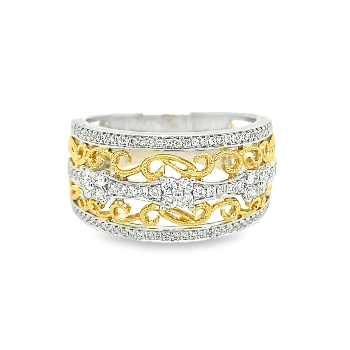 14Kt Yellow & White Gold Vintage Inspired Fashion Ring With 0.33cttw Natural Diamonds