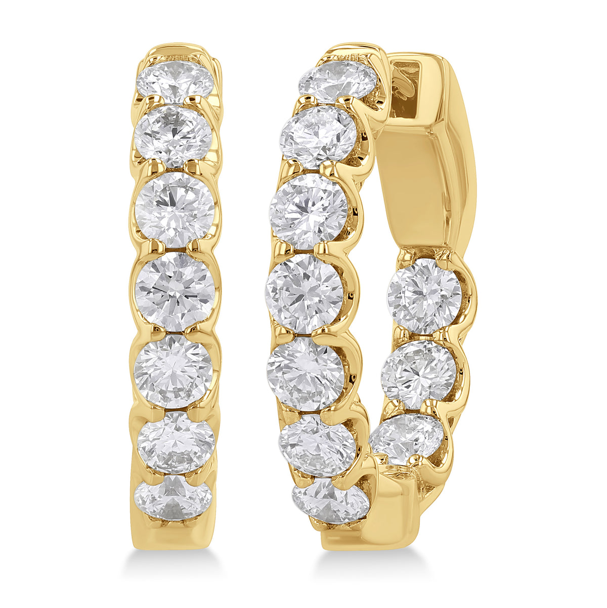 14Kt Yellow Gold 20mm Inside Out Hoop Earrings with 2 Carat Total Weight Natural Diamonds