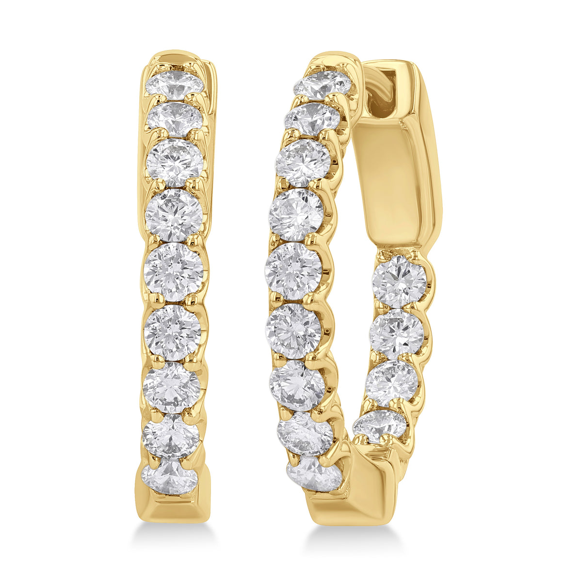 14Kt Yellow Gold 18mm Inside Out Hoop Earrings with 1 Carat Total Weight Natural Diamonds