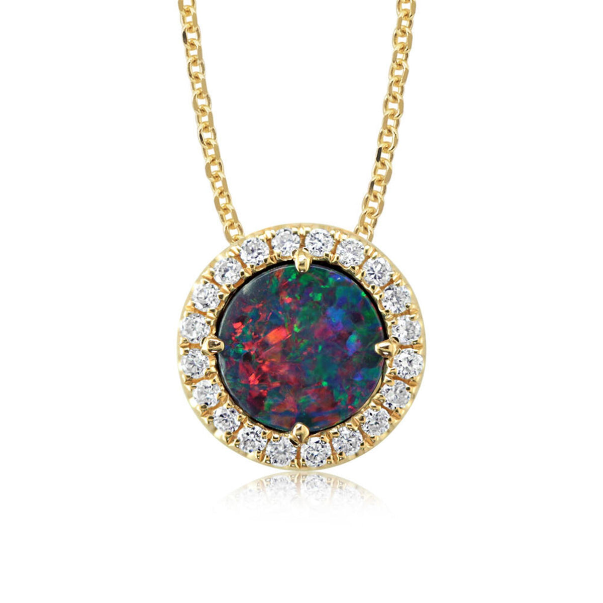 14Kt Yellow Gold Halo Pendant with 0.50ct Australian Opal Doublet