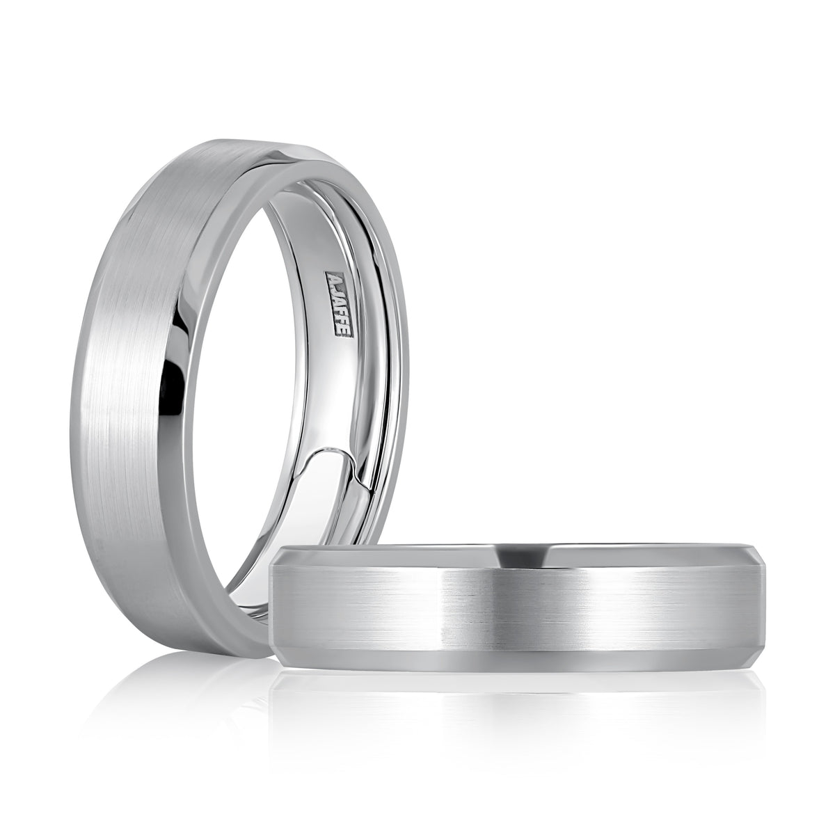 A. Jaffe Expandable 6mm Satin Center High Polish Beveled Edges Men's Band in 14K White Gold