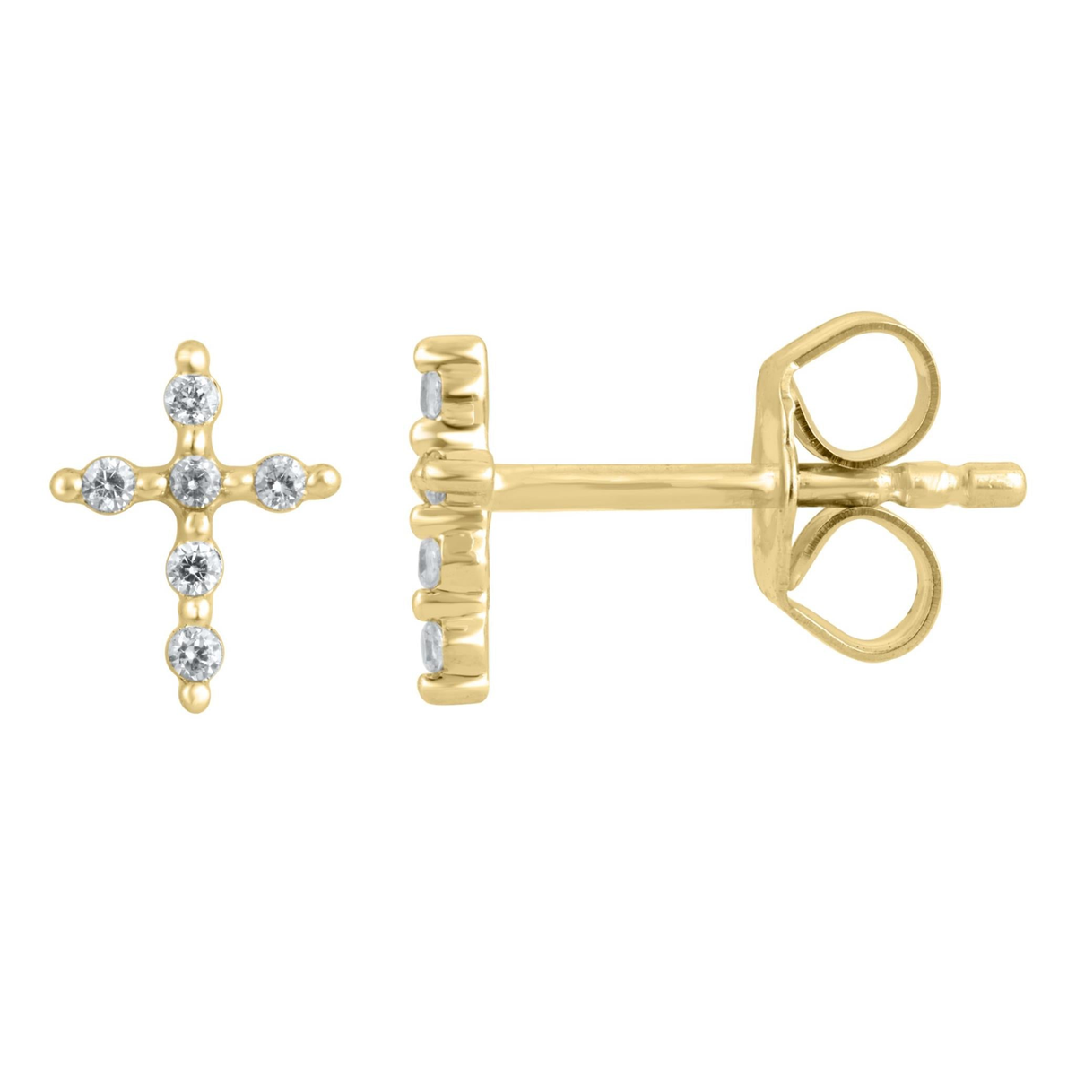 14Kt Yellow Gold Vanessa Cross Stud Earrings with .10cttw Natural Diamonds