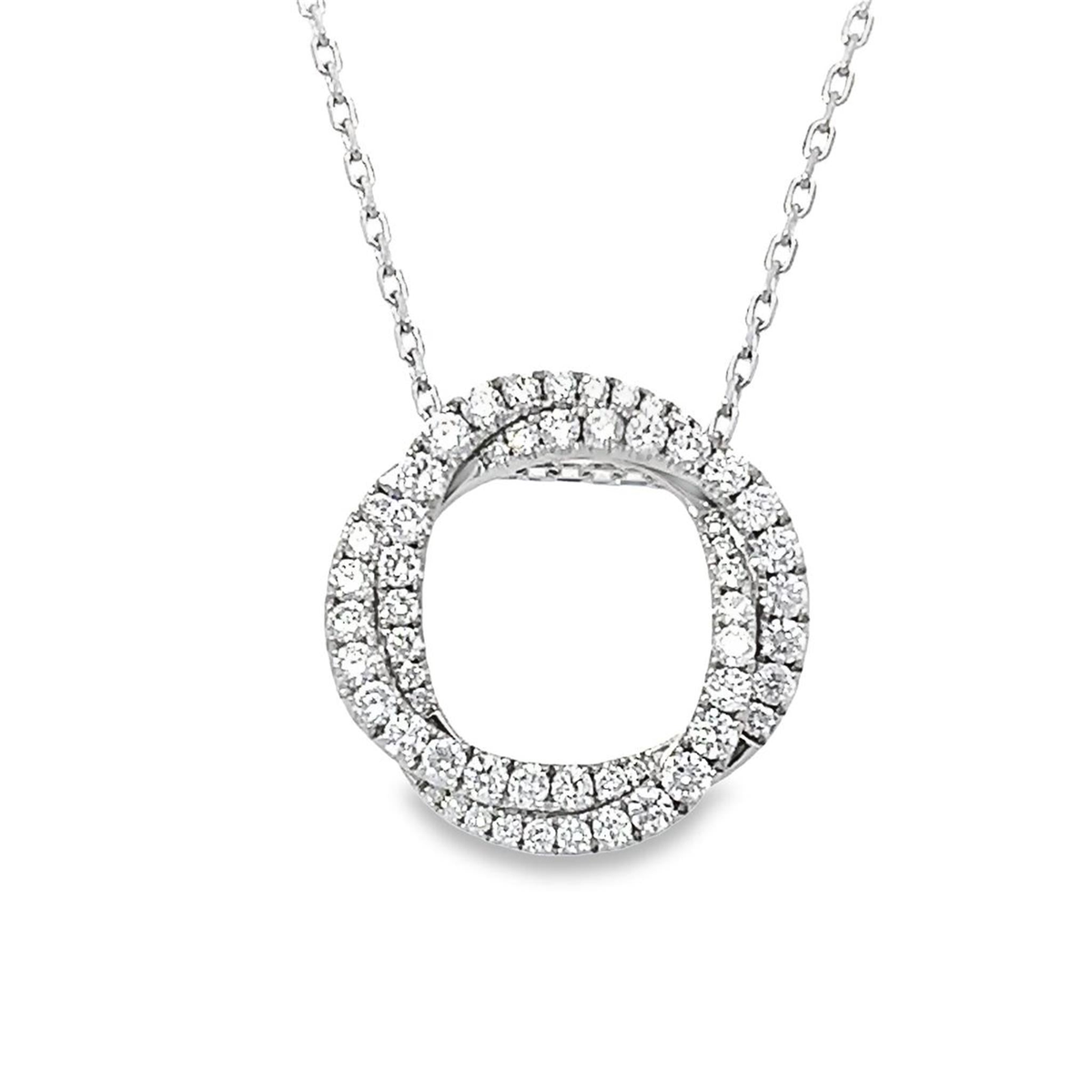 Frederic Sage 14K White Gold Large (22 x 6mm) Twist Halo Microset Diamond Pendant with 581.20cttw Round Diamonds (G/H Color - VS2 Clarity) on an 18" Chain with a Lobster Clasp