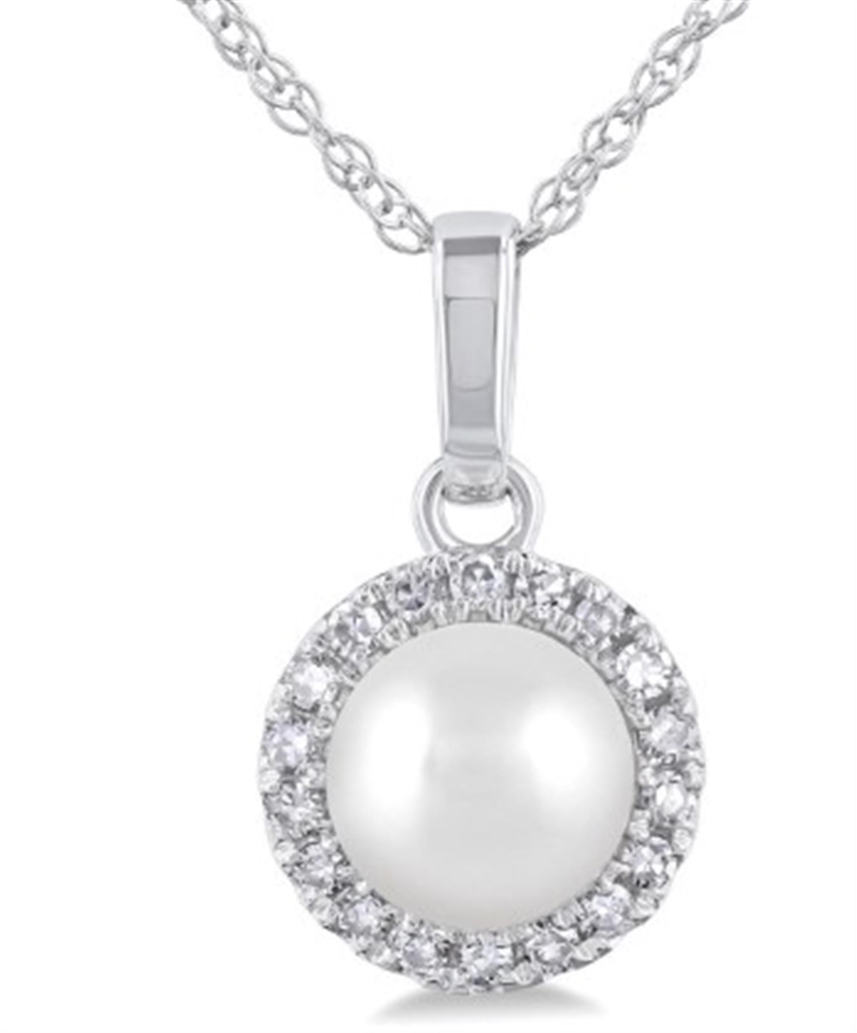 10Kt White Gold Center Of My World Halo Pendant with Pearl and Natural Diamonds