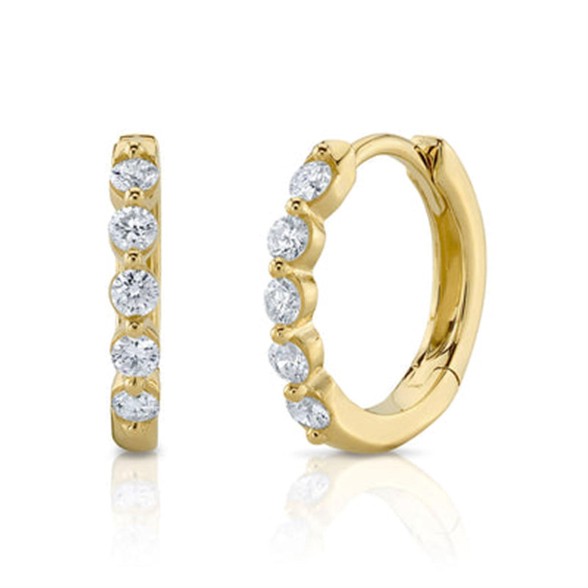 Shy Creation 14Kt Yellow Gold Hoop Earrings With .24cttw Natural Diamonds