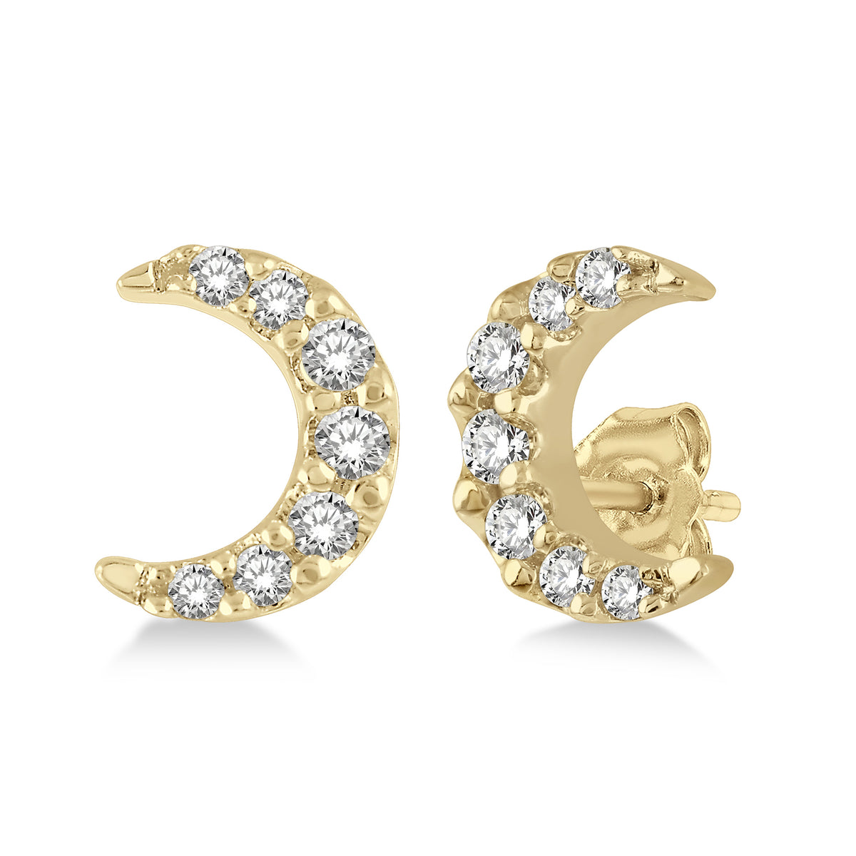 Lasker Petites 10Kt Yellow Gold Crescent Moon Diamond Stud Earrings