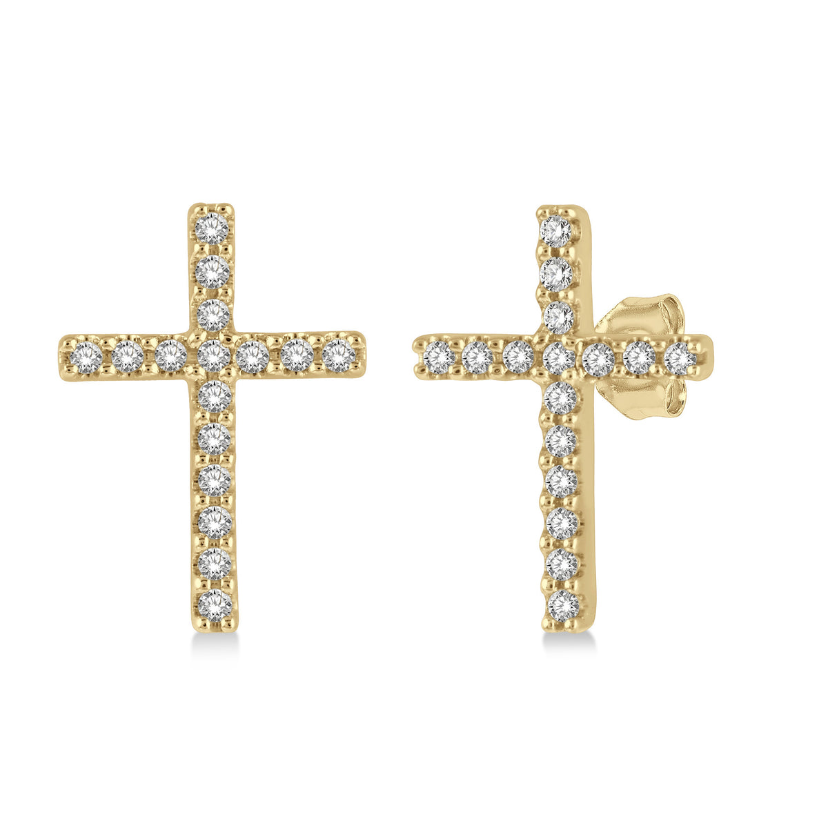 Lasker Petites 10Kt Yellow Gold Diamond Cross Stud Earrings