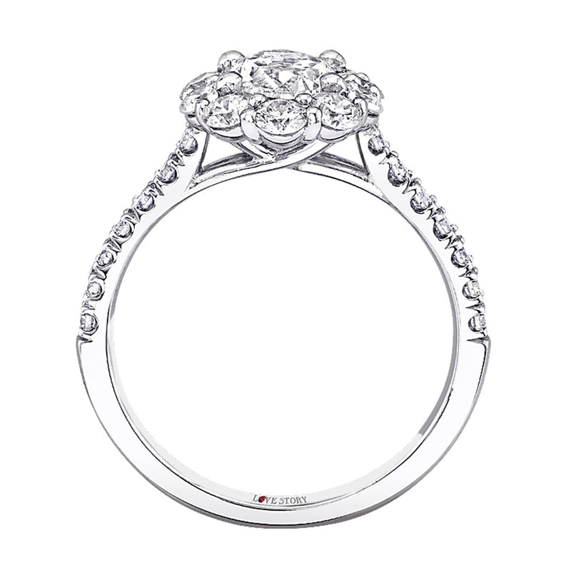 14Kt White Gold Glam Oval Halo Ring With .75ct Natural Center Diamond