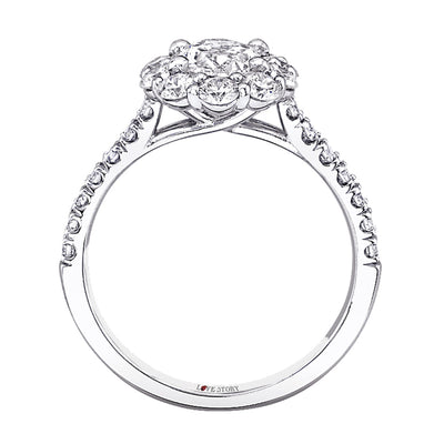 14Kt White Gold Glam Oval Halo Ring With .75ct Natural Center Diamond