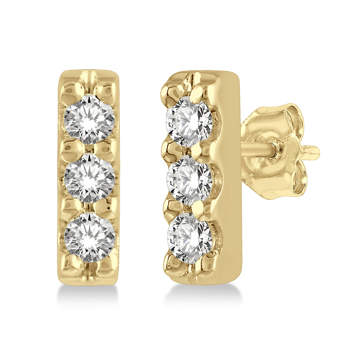 Lasker Petites 10Kt Yellow Gold Vertical Bar Diamond Stud Earrings