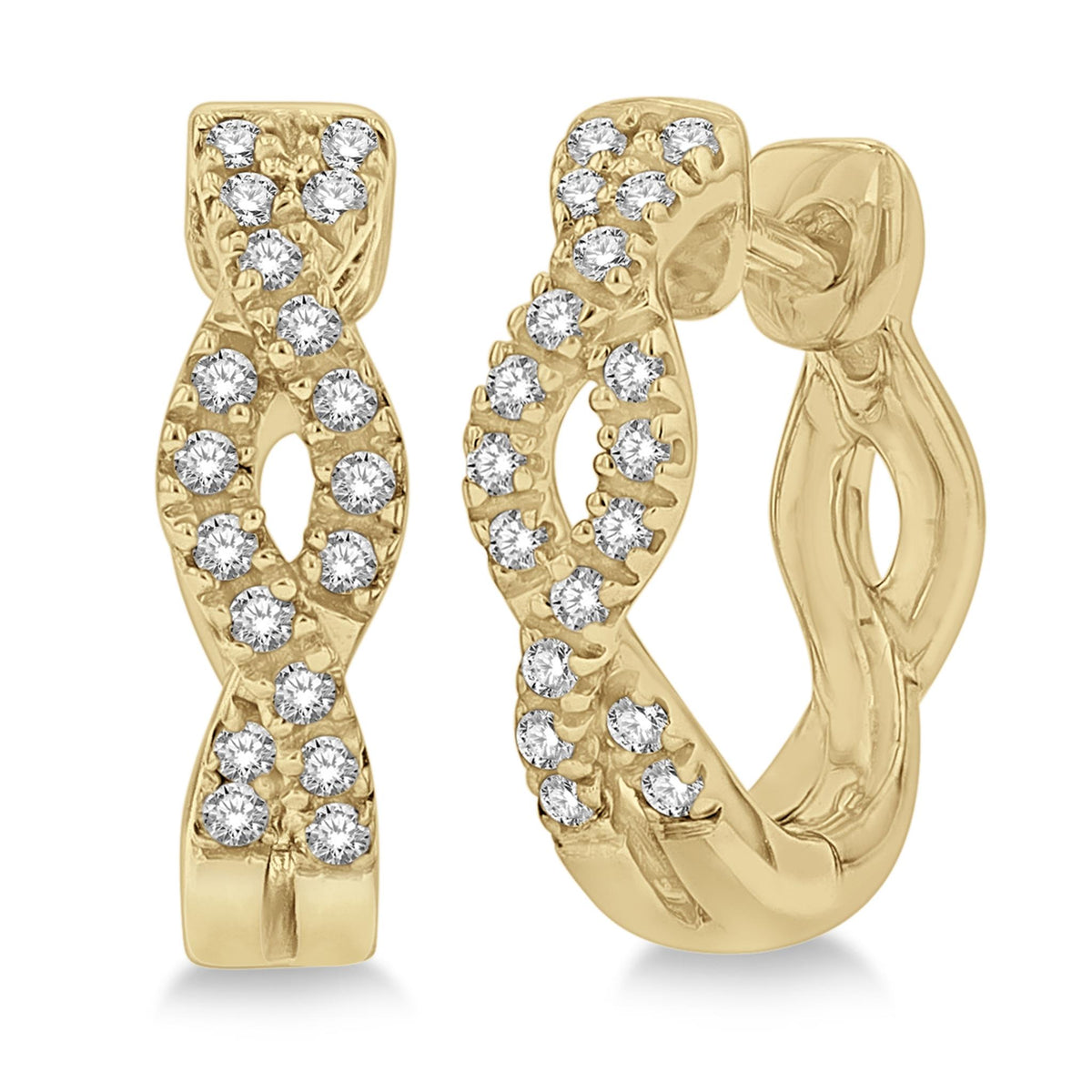 Lasker Petites-10Kt Yellow Gold Twisted Hoop Earrings 0.15cttw Natural Diamonds