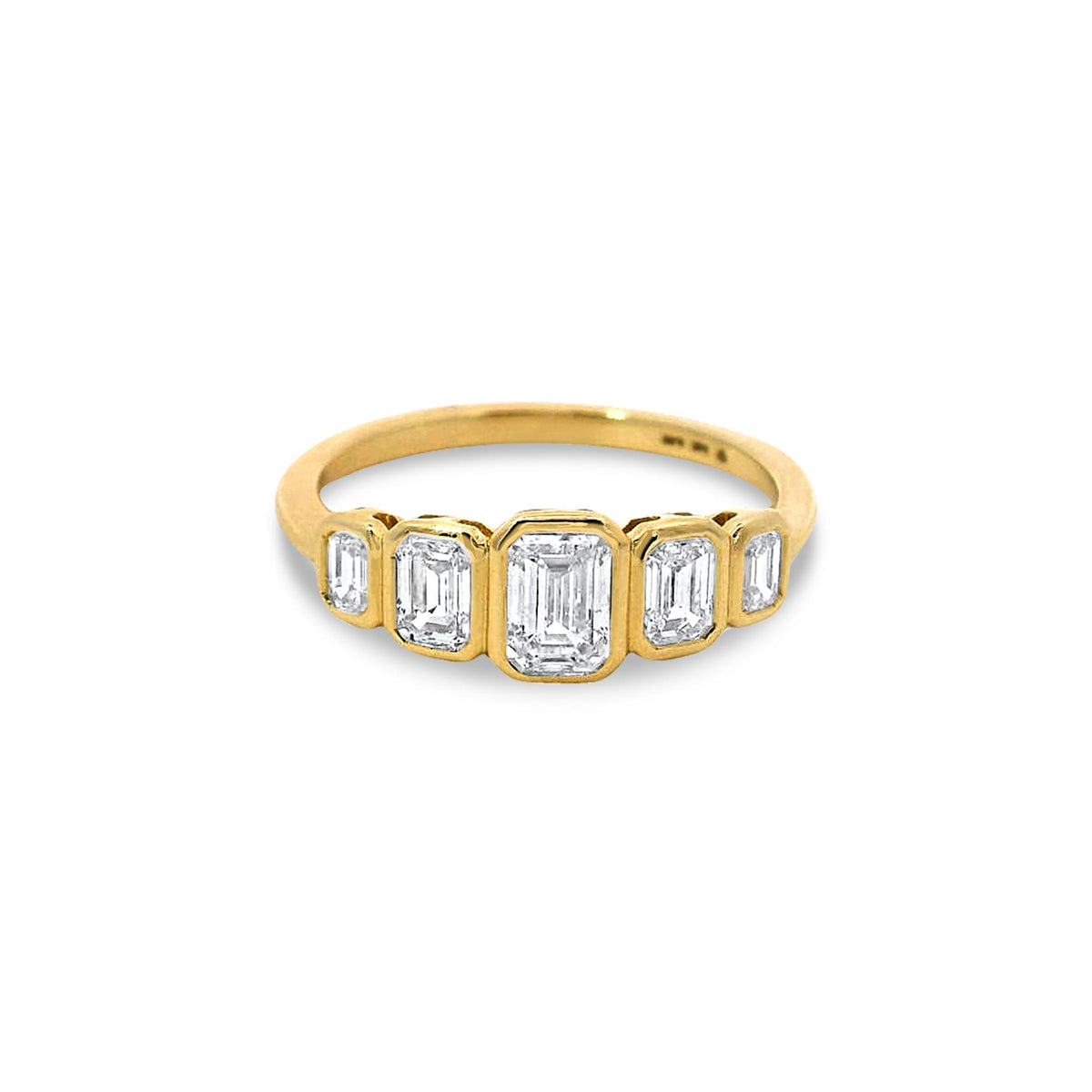 14Kt Yellow Gold Bezel Set Ring With 1.00cttw Natural Emerald Cut Diamonds