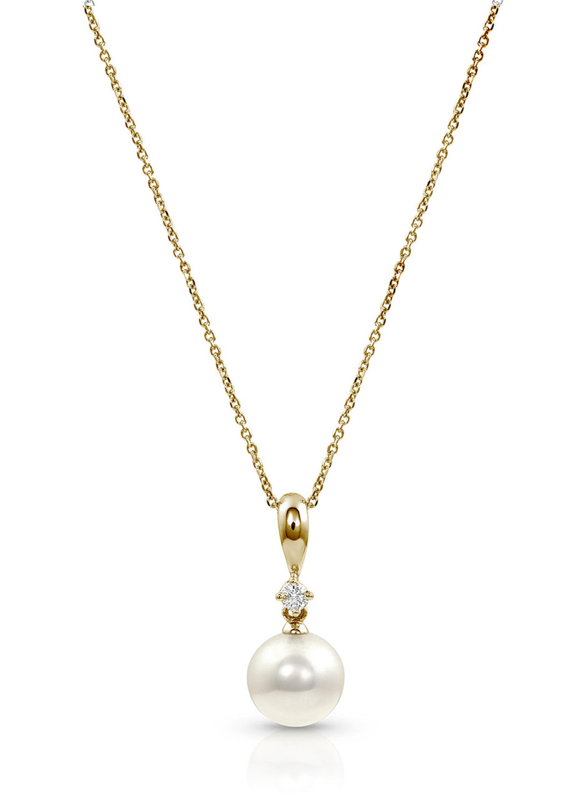 14Kt Yellow Gold Pendant with 7-7.5mm Akoya Cultured Pearl and .05Ct Natural Diamond