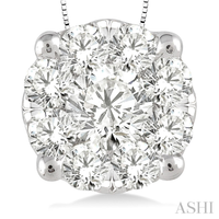 14Kt White Gold Cluster Pendant 1.00cttw Natural Diamonds