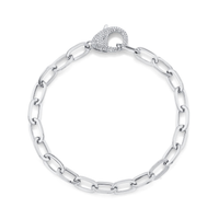 Shy Creation 14Kt White Gold 7" Paperclip Link Bracelet with Natural Diamond Clasp