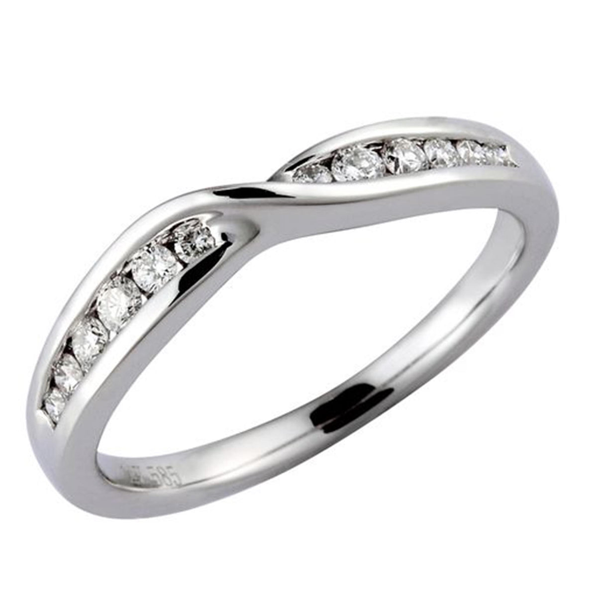 14Kt White Gold Channel Set Wedding Ring With 0.21cttw Natural Diamonds