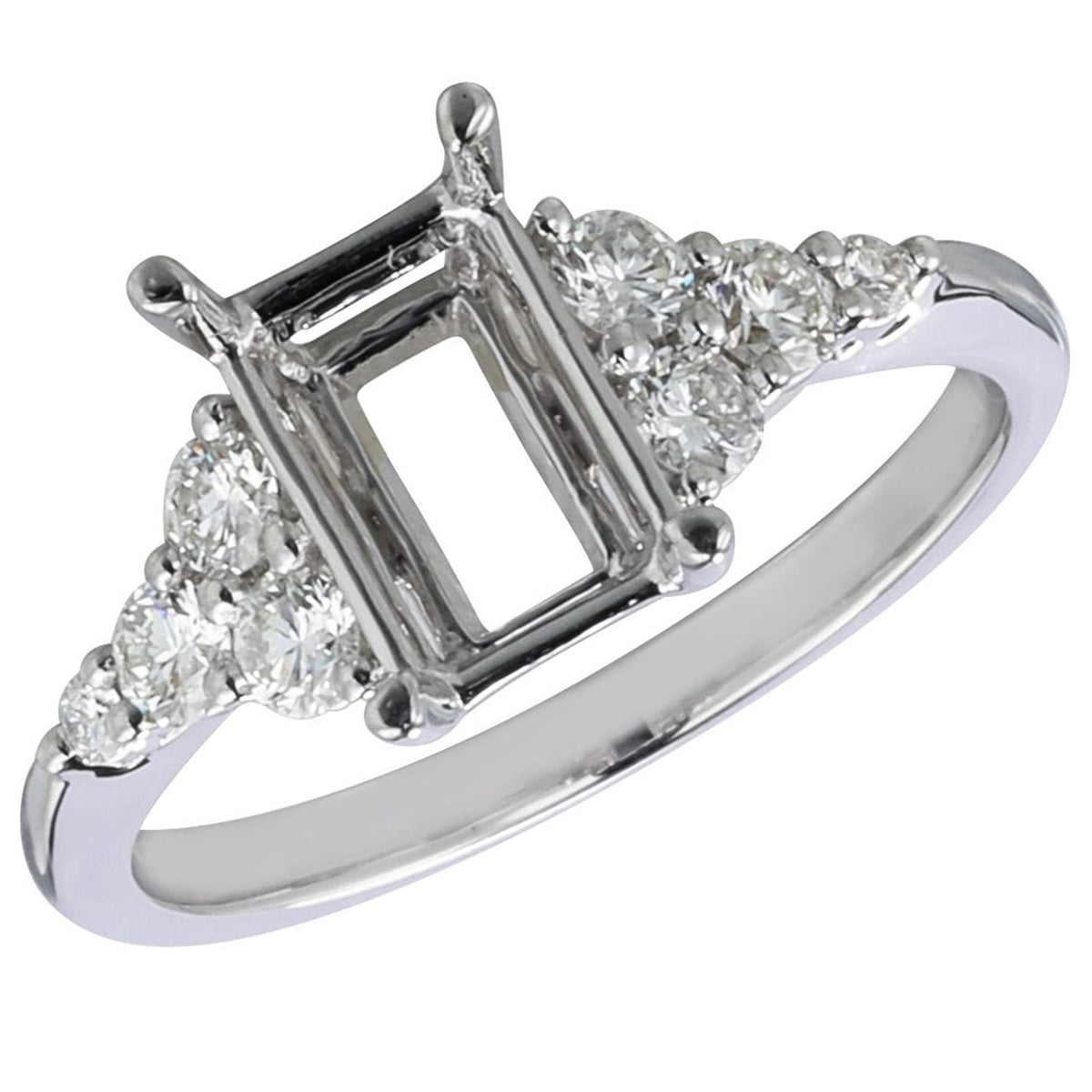 18Kt White Gold Classic Prong Engagement Ring Mounting With 0.41cttw Natural Diamonds