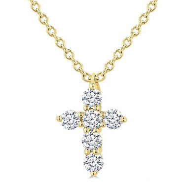 14Kt Yellow Gold 0.15cttw Diamond Cross Pendant on an 18" Adjustable Cable Chain