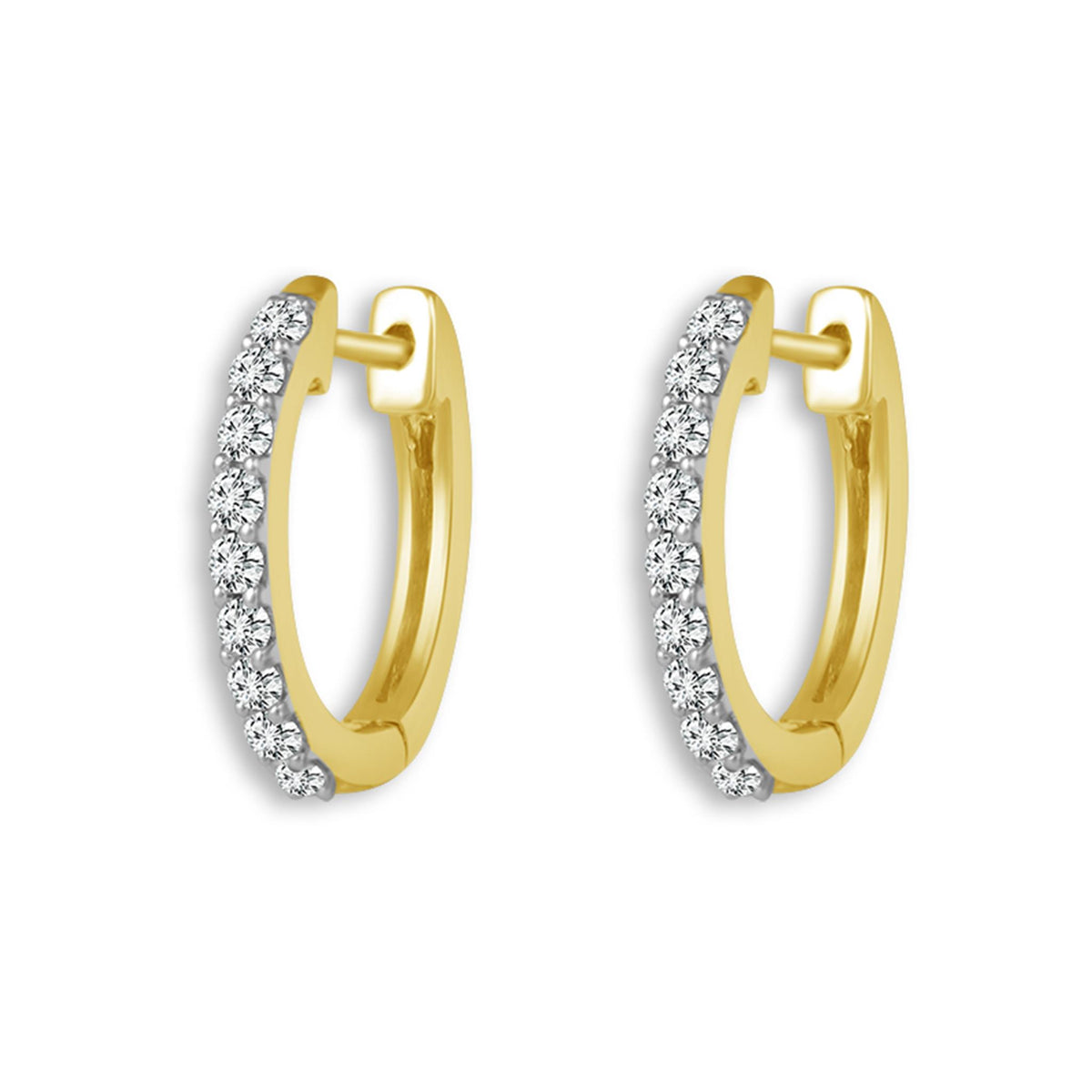 14Kt Yellow Gold Hoop Earrings 0.17cttw Natural Diamonds