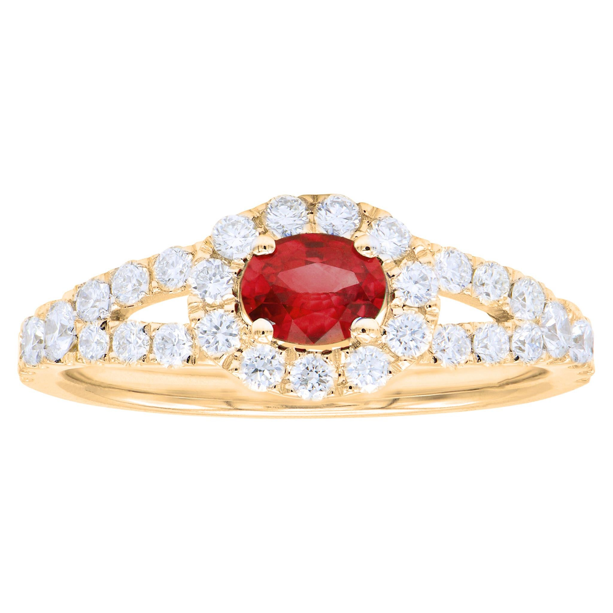 14Kt Yellow Gold East-West 'Center of My World' Ruby Split Shank Diamond Ring