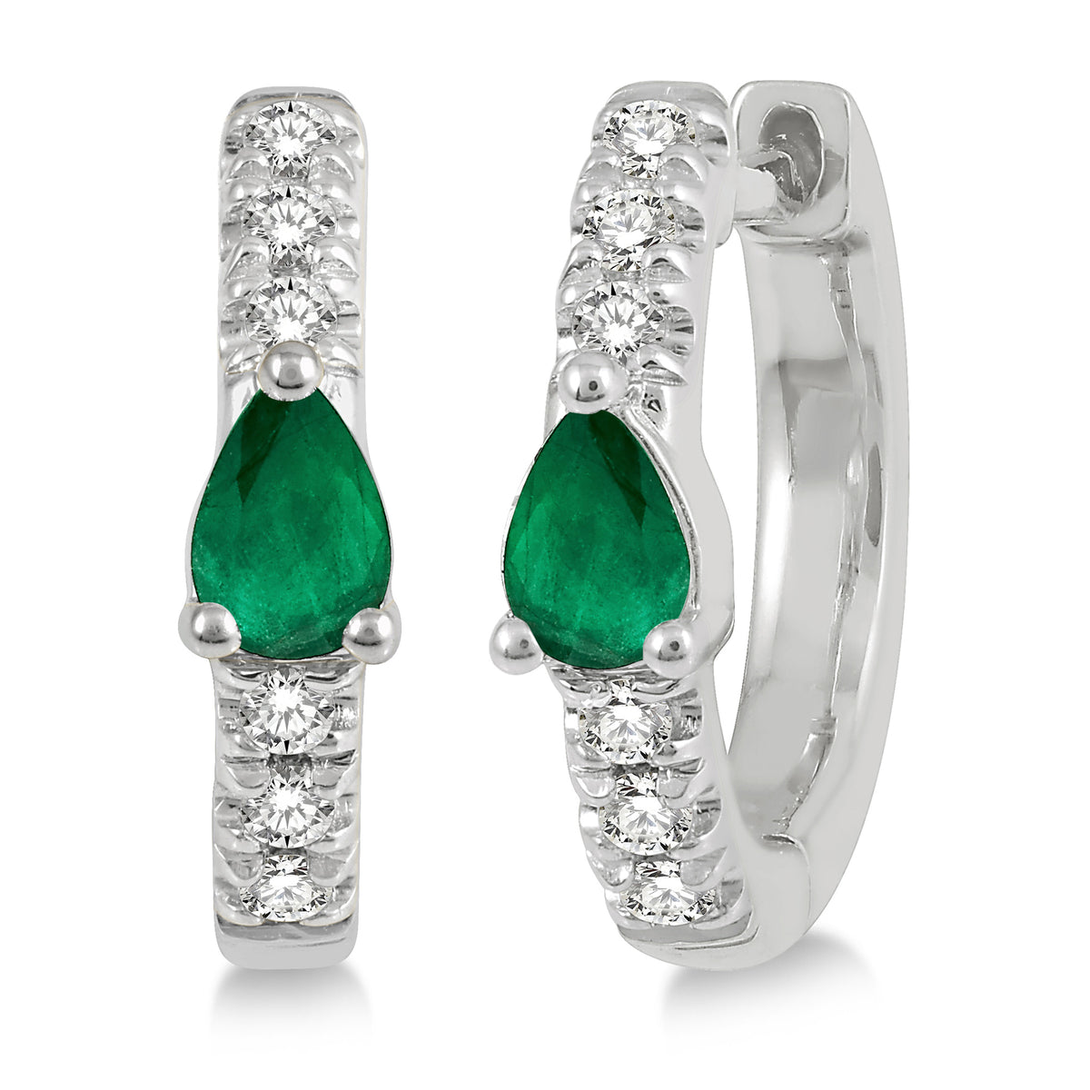 Lasker Petites-10Kt White Gold Hinged Huggie Hoops Pear Shaped Emerald