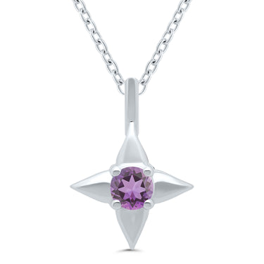Star of Hope Sterling Silver February Birthstone Pendant with 3mm Round Amethyst on 18" Chain